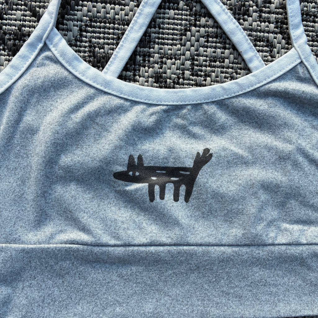 Wolf/Dog Grey Cropped Tank Top Criss Cross Back XS