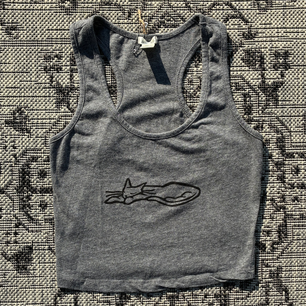 Sleepy Kitty Grey Cropped Tank Top Medium