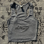 Sleepy Kitty Grey Cropped Tank Top Medium