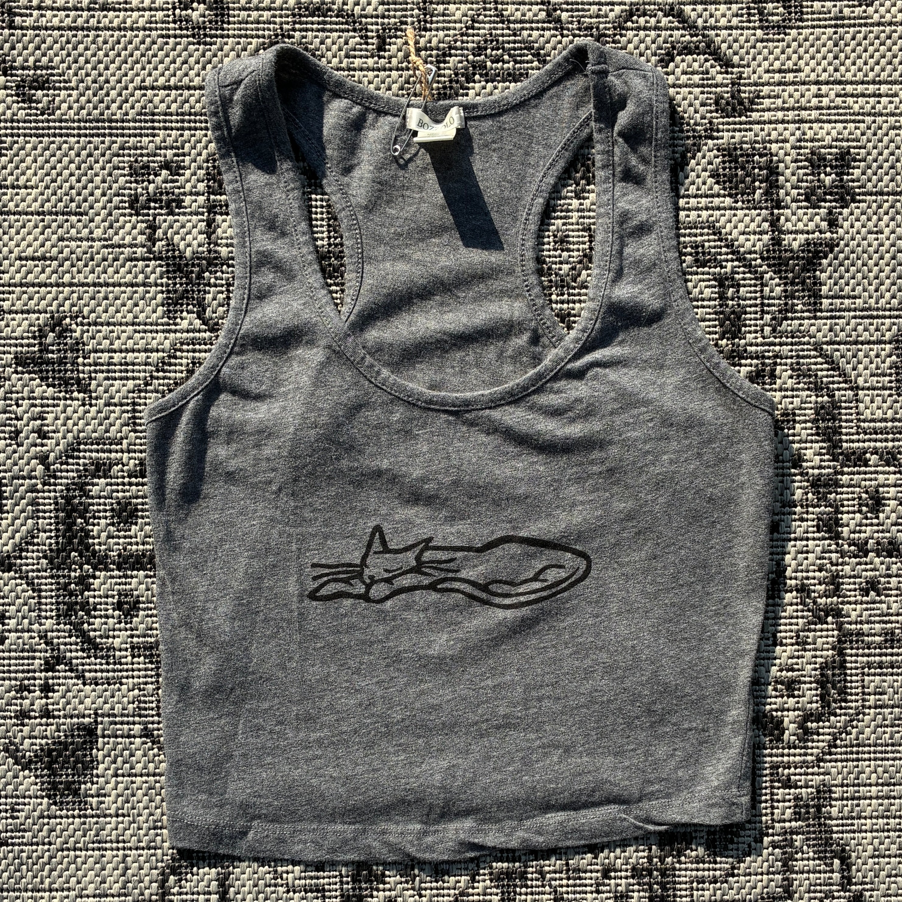 Sleepy Kitty Grey Cropped Tank Top Medium