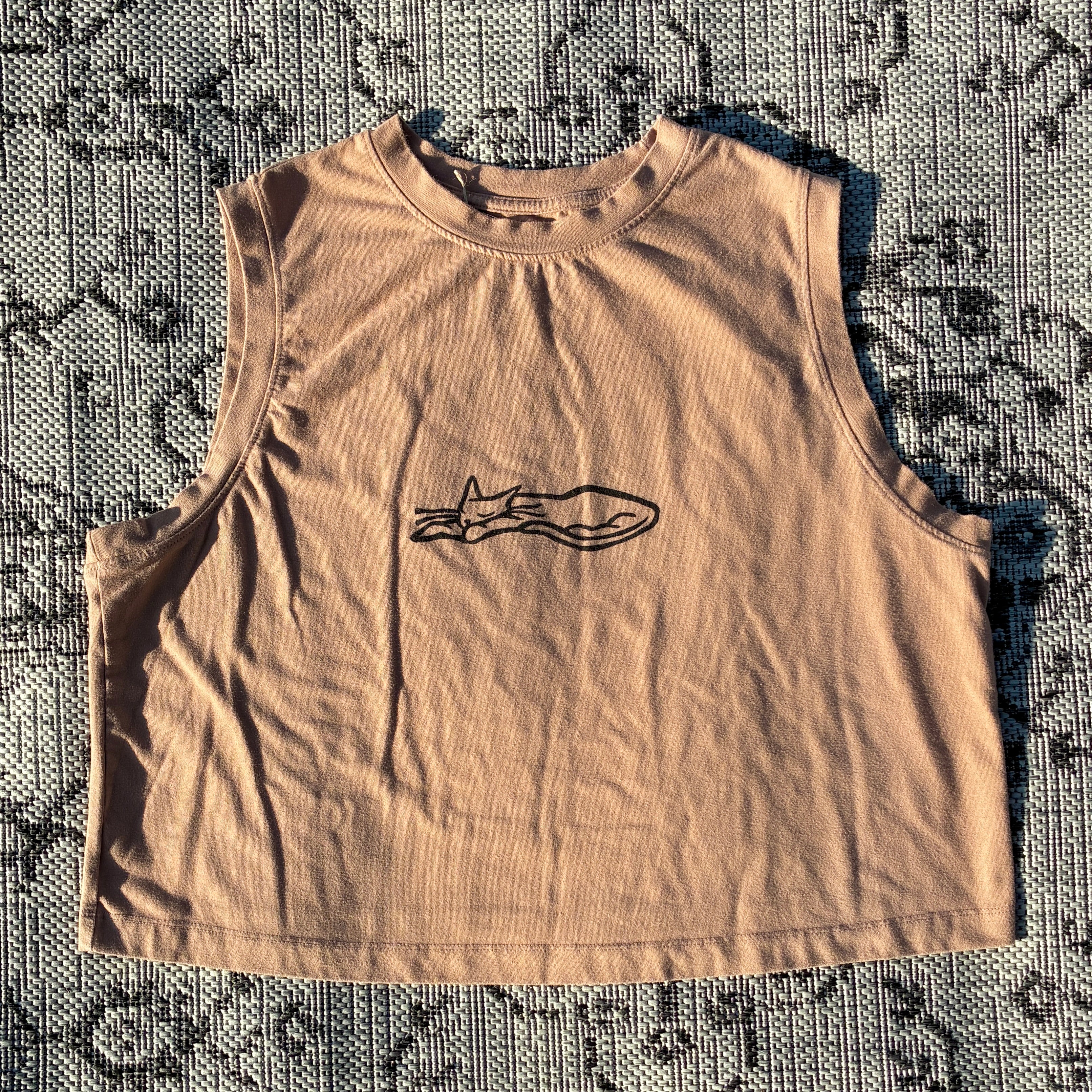 Sleepy Kitty Brown Cropped Tank Top Large
