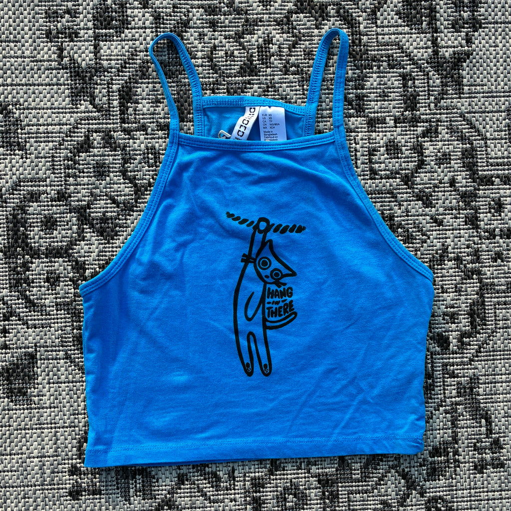 Hang in There Blue Cropped Tank Top XS