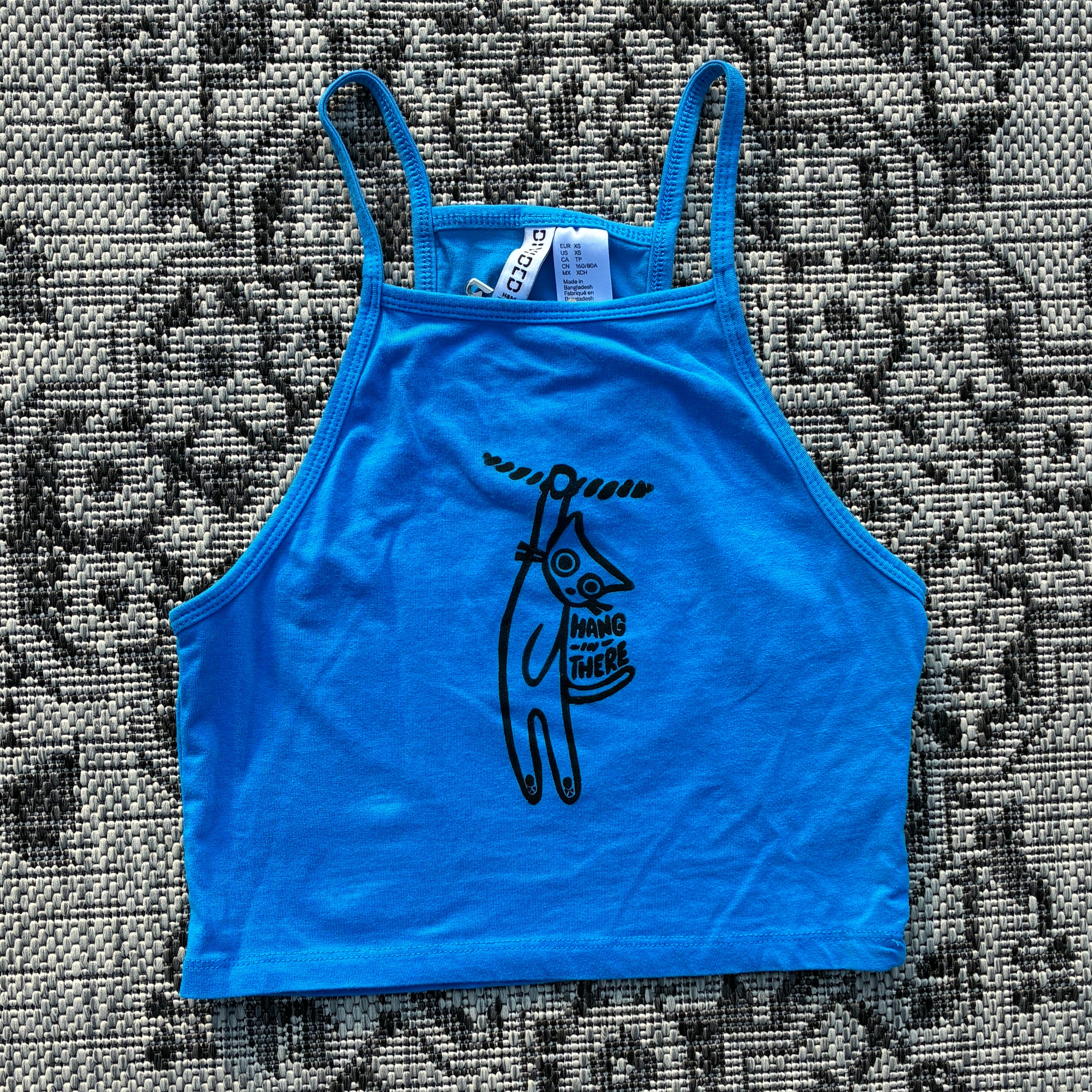 Hang in There Blue Cropped Tank Top XS