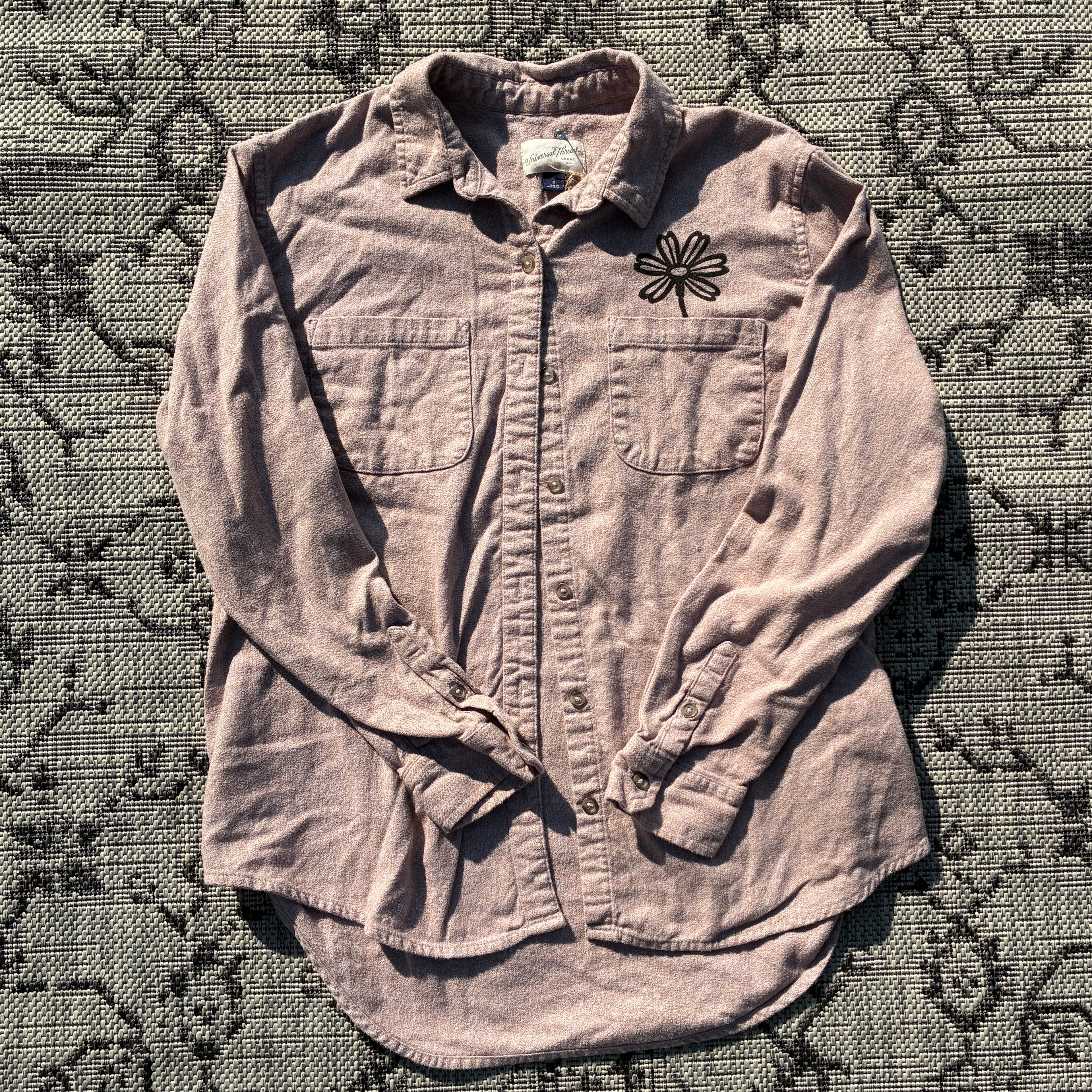 Daisy Pocket Pale Pink/Beige Button Up Small