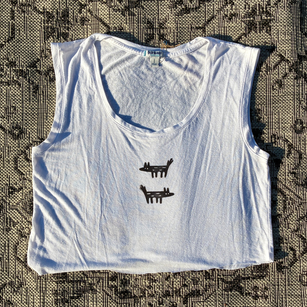 Wolf/Dog White Cropped Tank Top Large