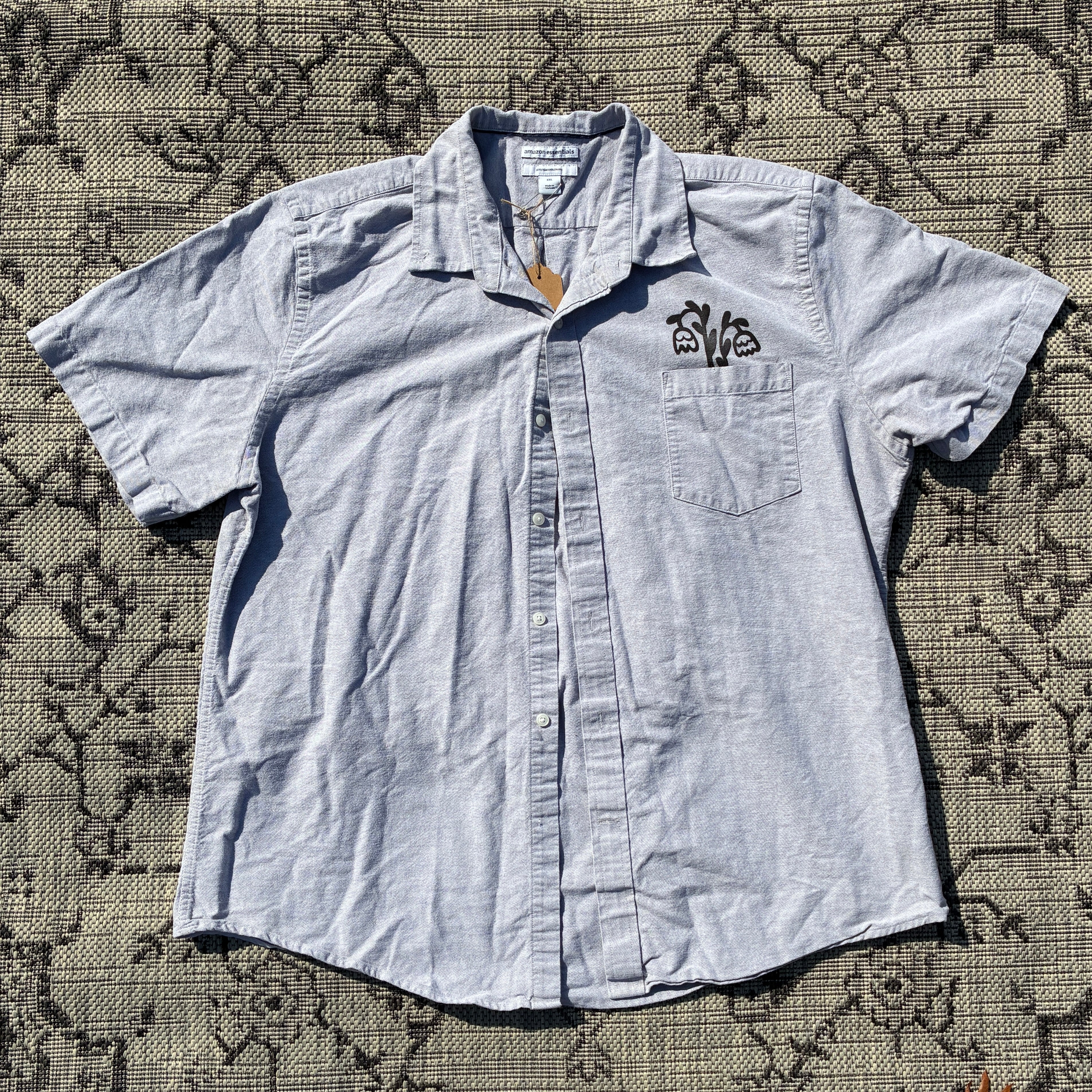 Tulip Pocket Grey Button Up Shirt 2X