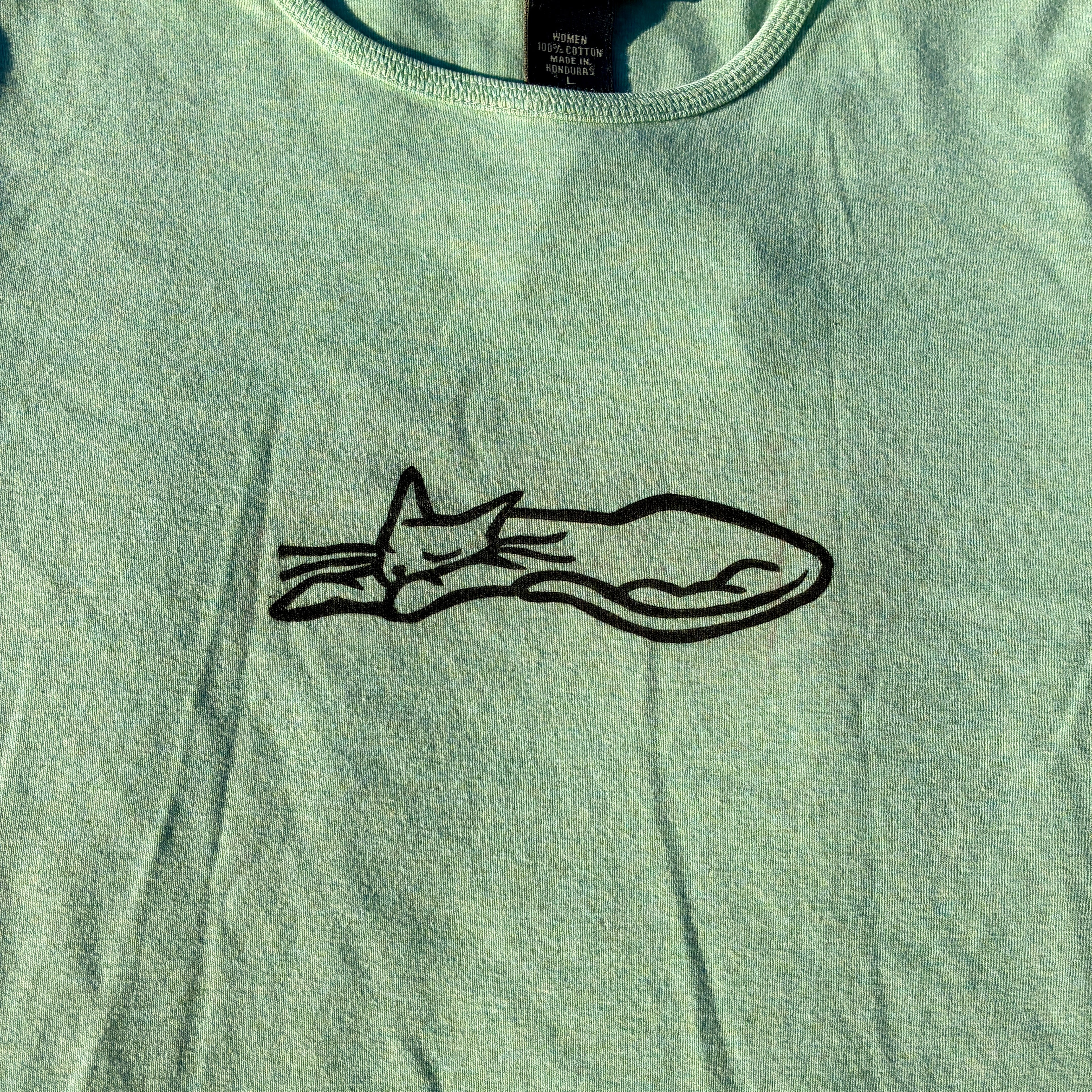 Sleepy Kitty Teal Green Tee Large