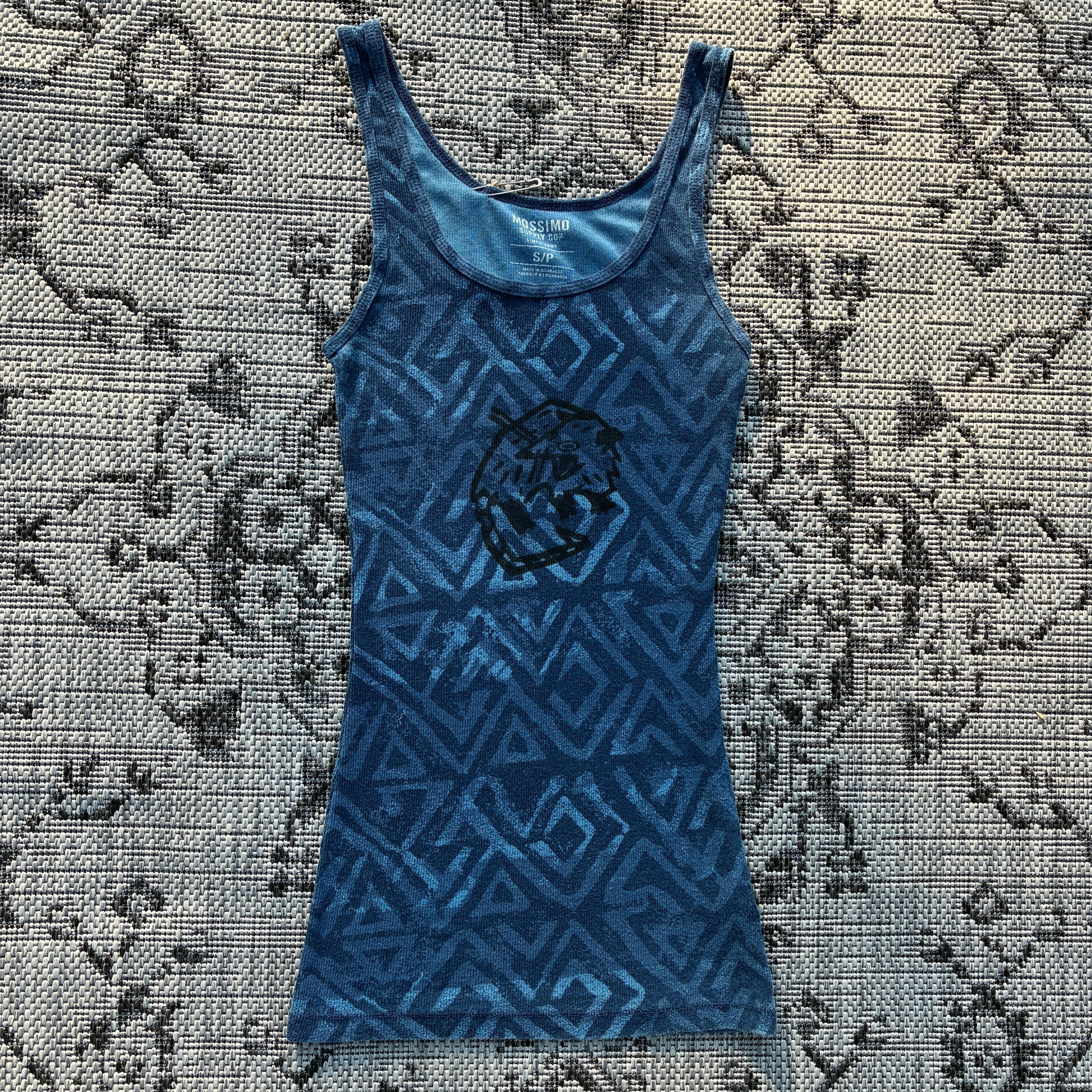 Screaming Possum Blue Patterned Tank Top Small