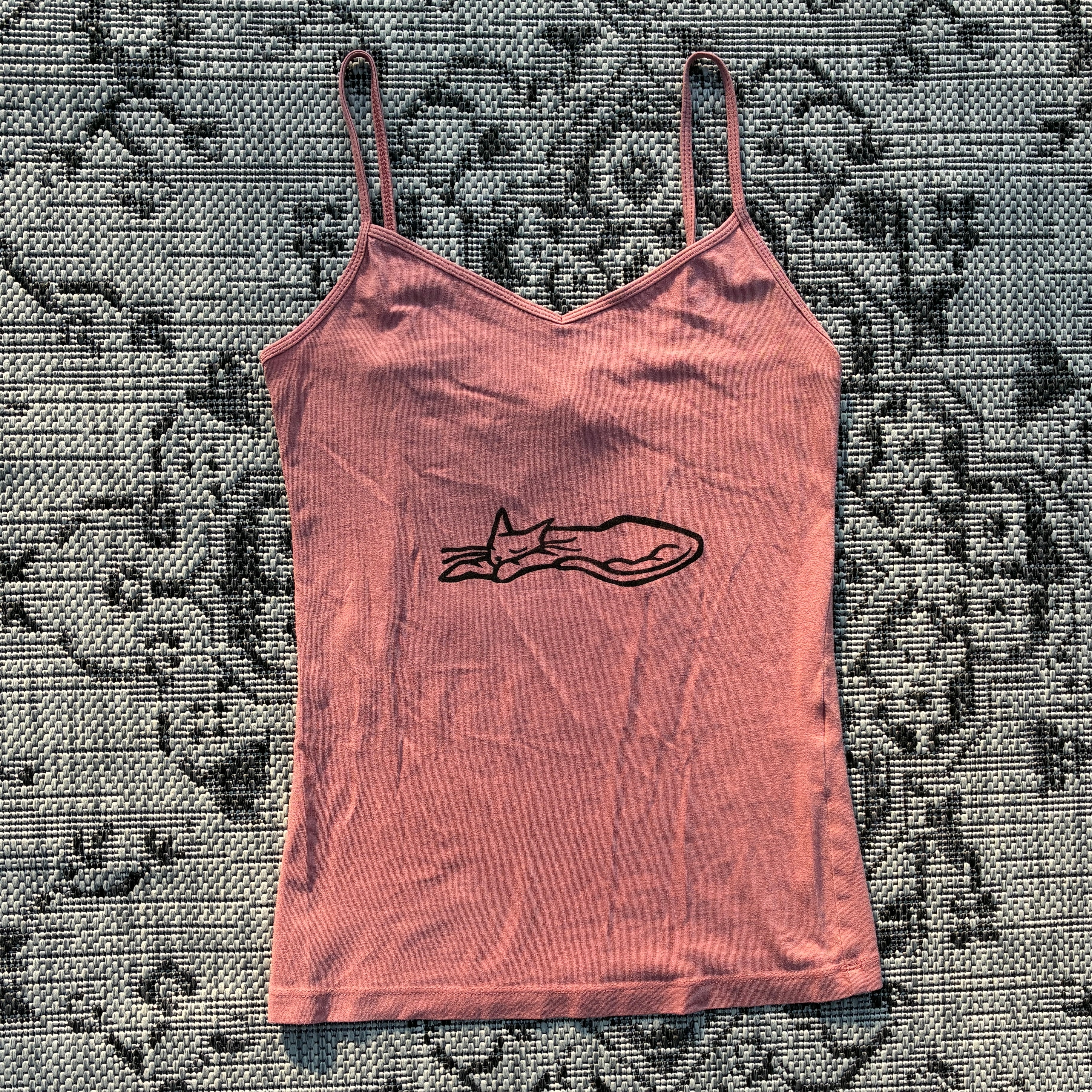 Sleepy Kitty Pink Tank Top Small