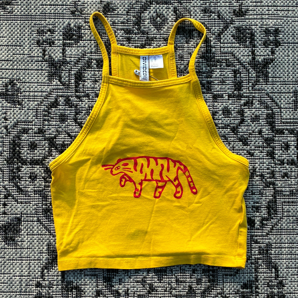 Red Tiger Yellow Cropped Tank Top XS