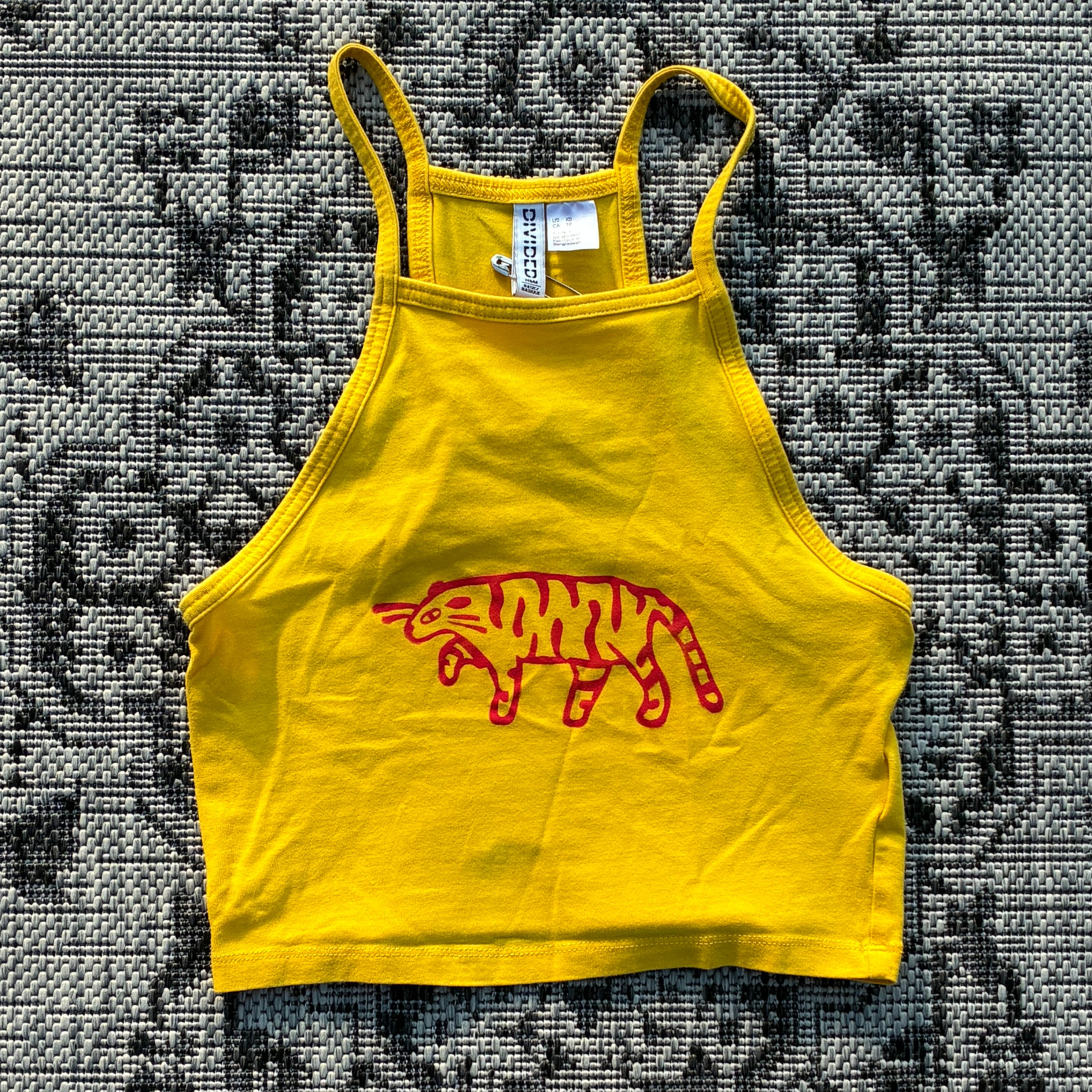 Red Tiger Yellow Cropped Tank Top XS
