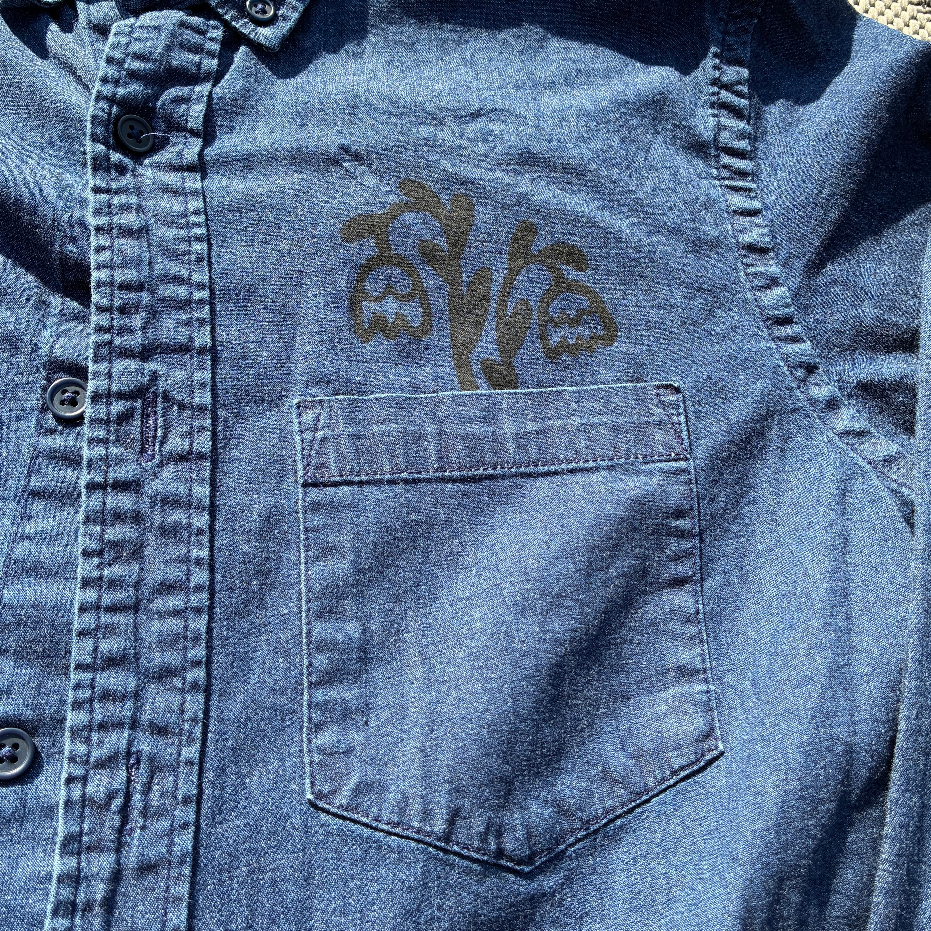 Dying Tulips Pocket Dark Blue Button Up Small