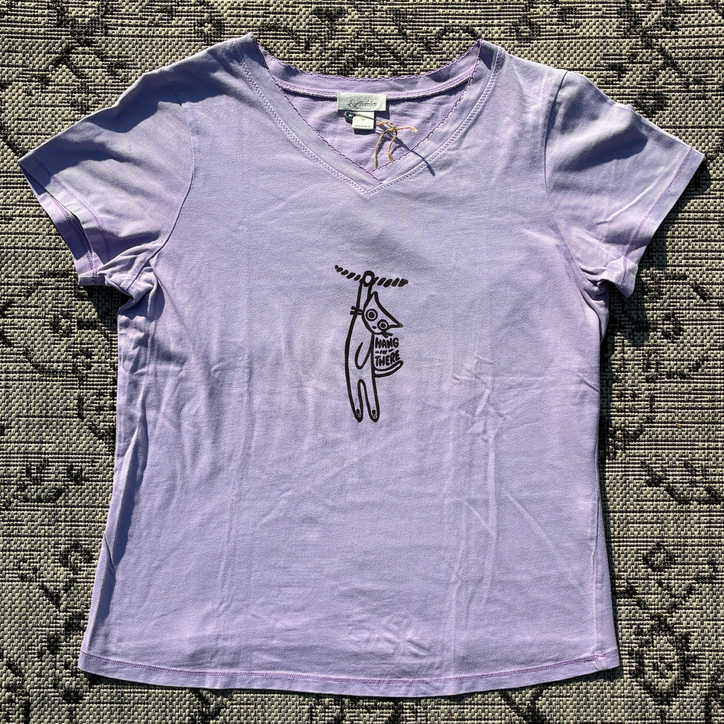 Hang in There Purple V-Neck Tee Medium