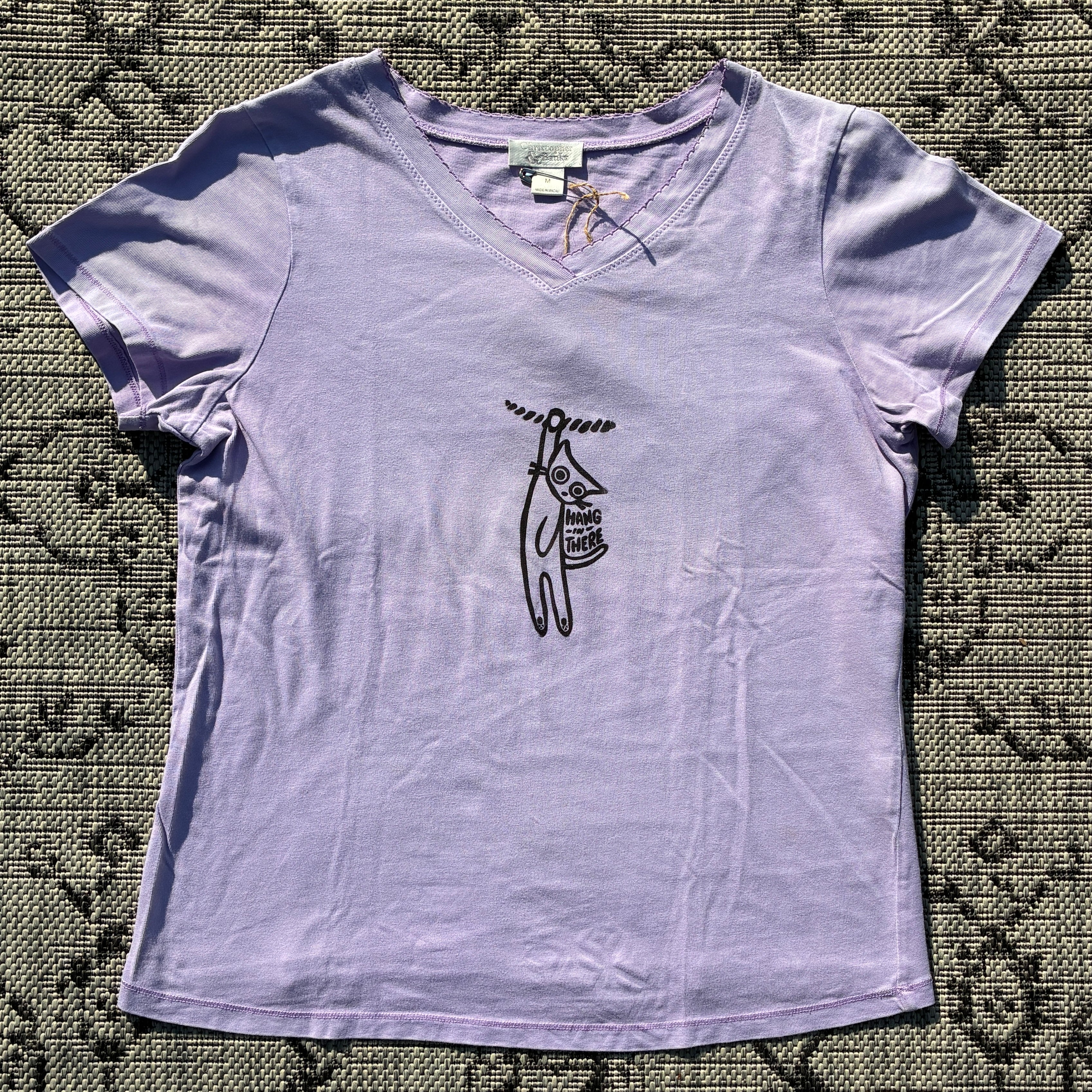 Hang in There Purple V-Neck Tee Medium