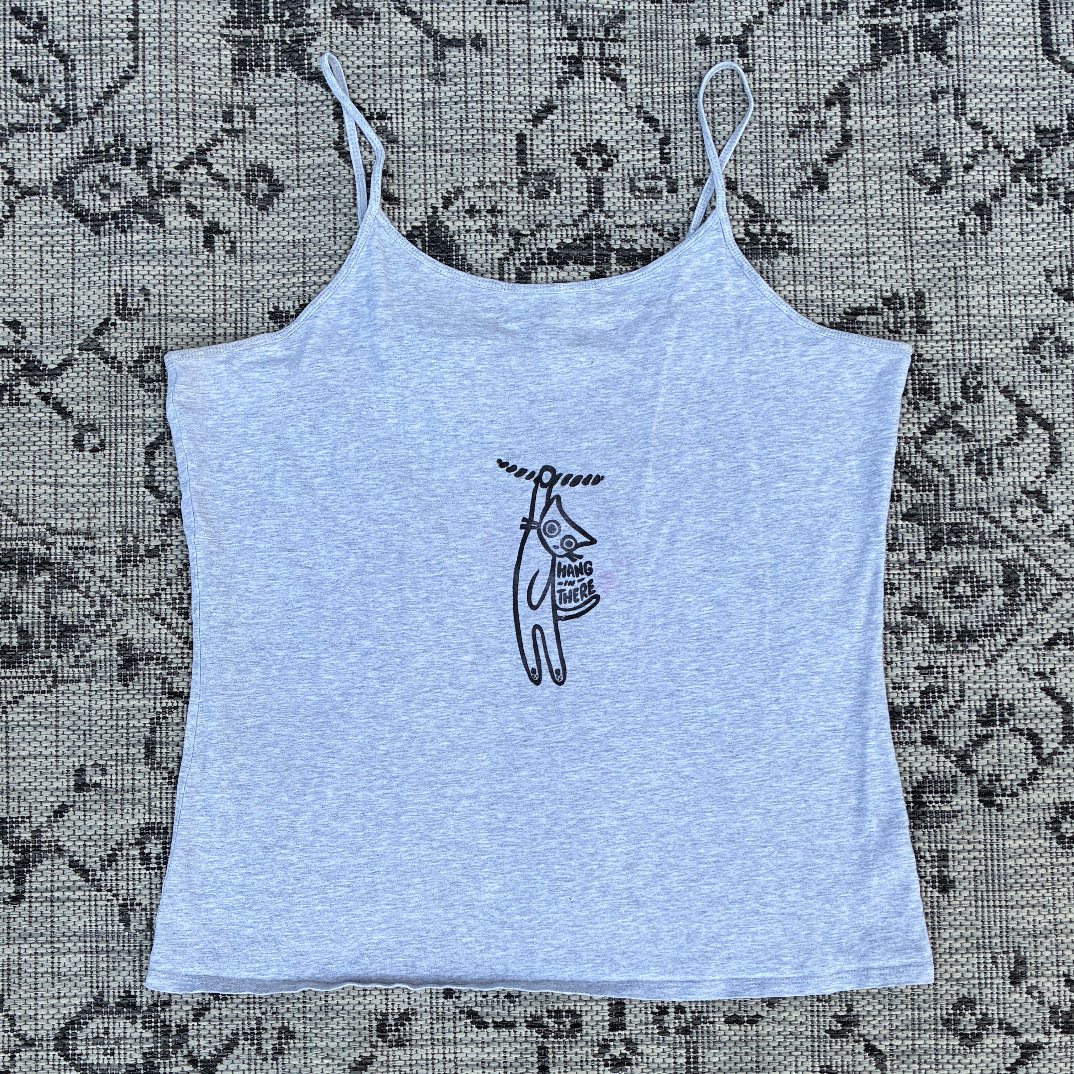 Hang in There Kitty Grey Tank Top XL