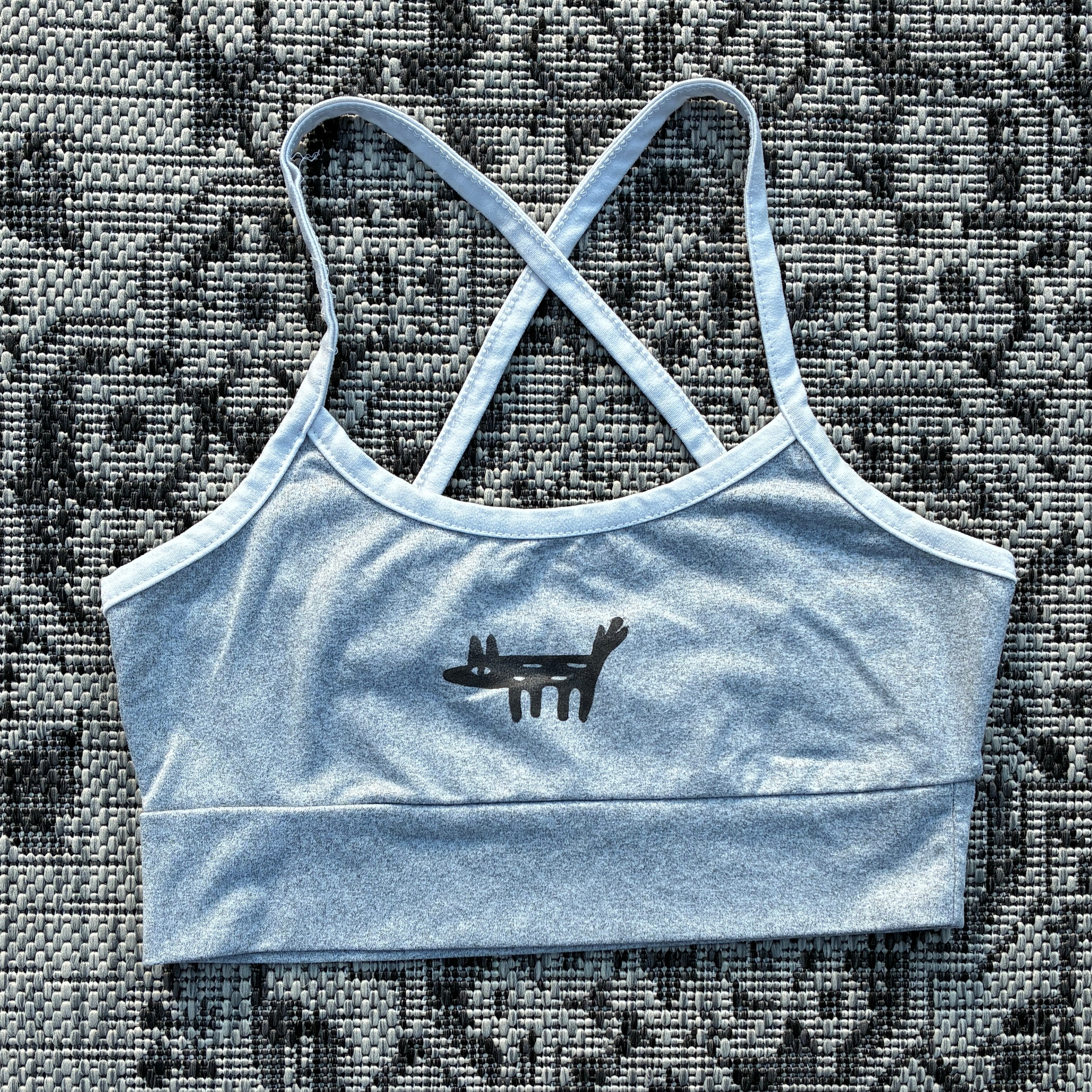 Wolf/Dog Grey Cropped Tank Top Criss Cross Back XS