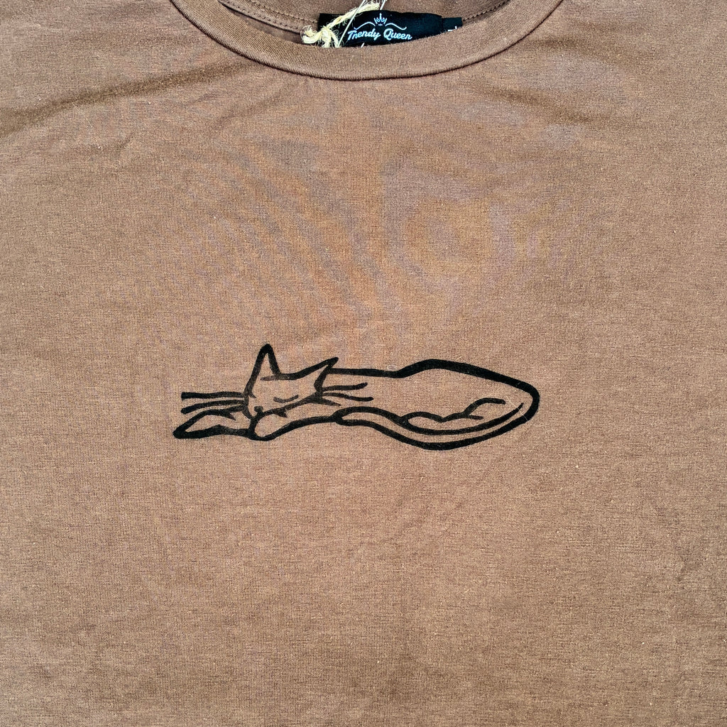 Sleepy Kitty Brown Tee XL