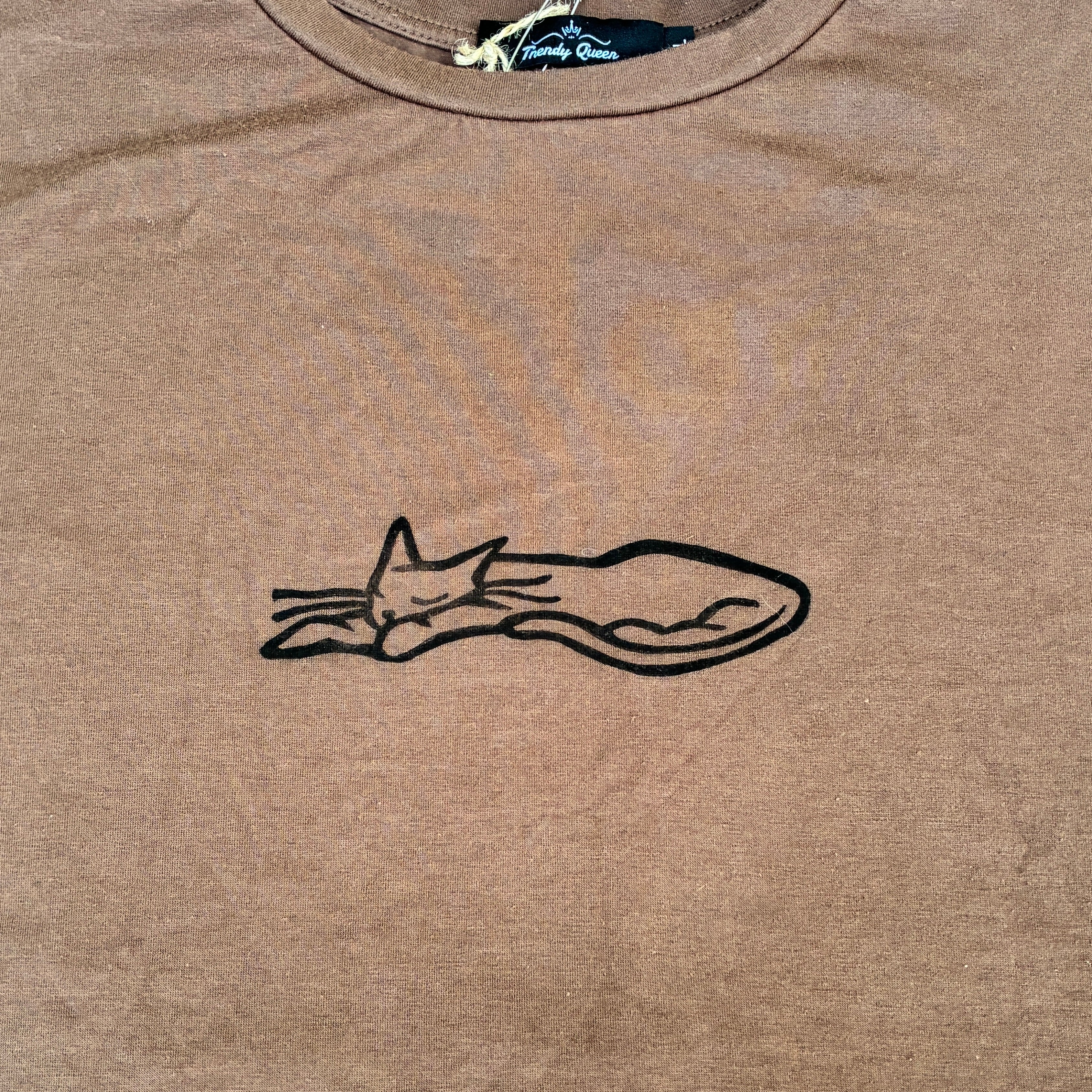 Sleepy Kitty Brown Tee XL