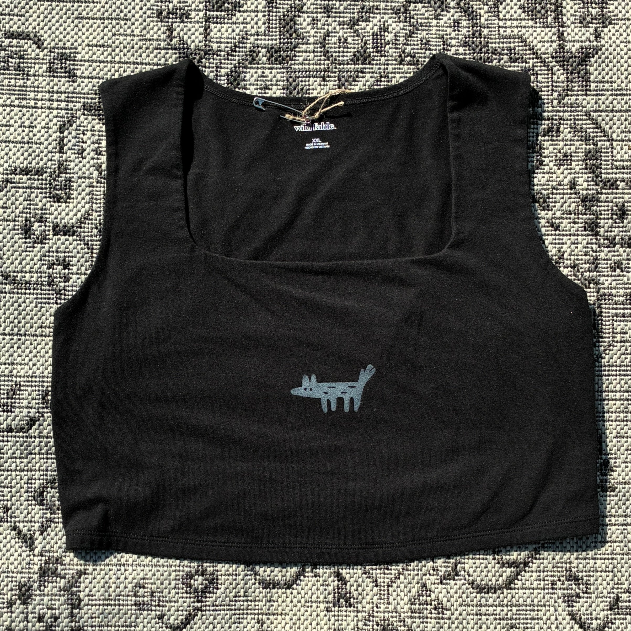 Wolf/Dog Black Square Neck Cropped Tank Top 2X