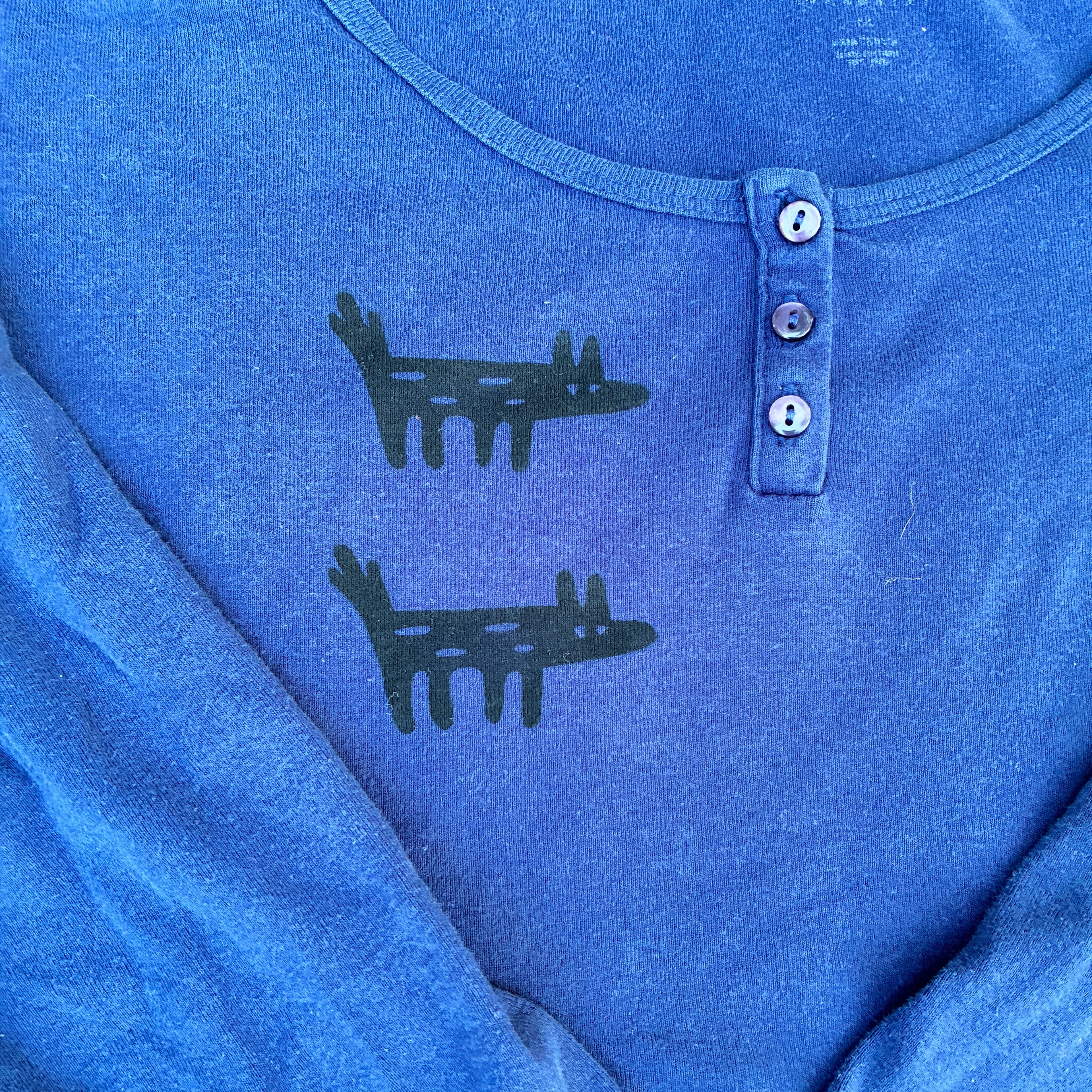 Wolf/Dog Dark Blue Henley 3/4 Longsleeve Tee XL