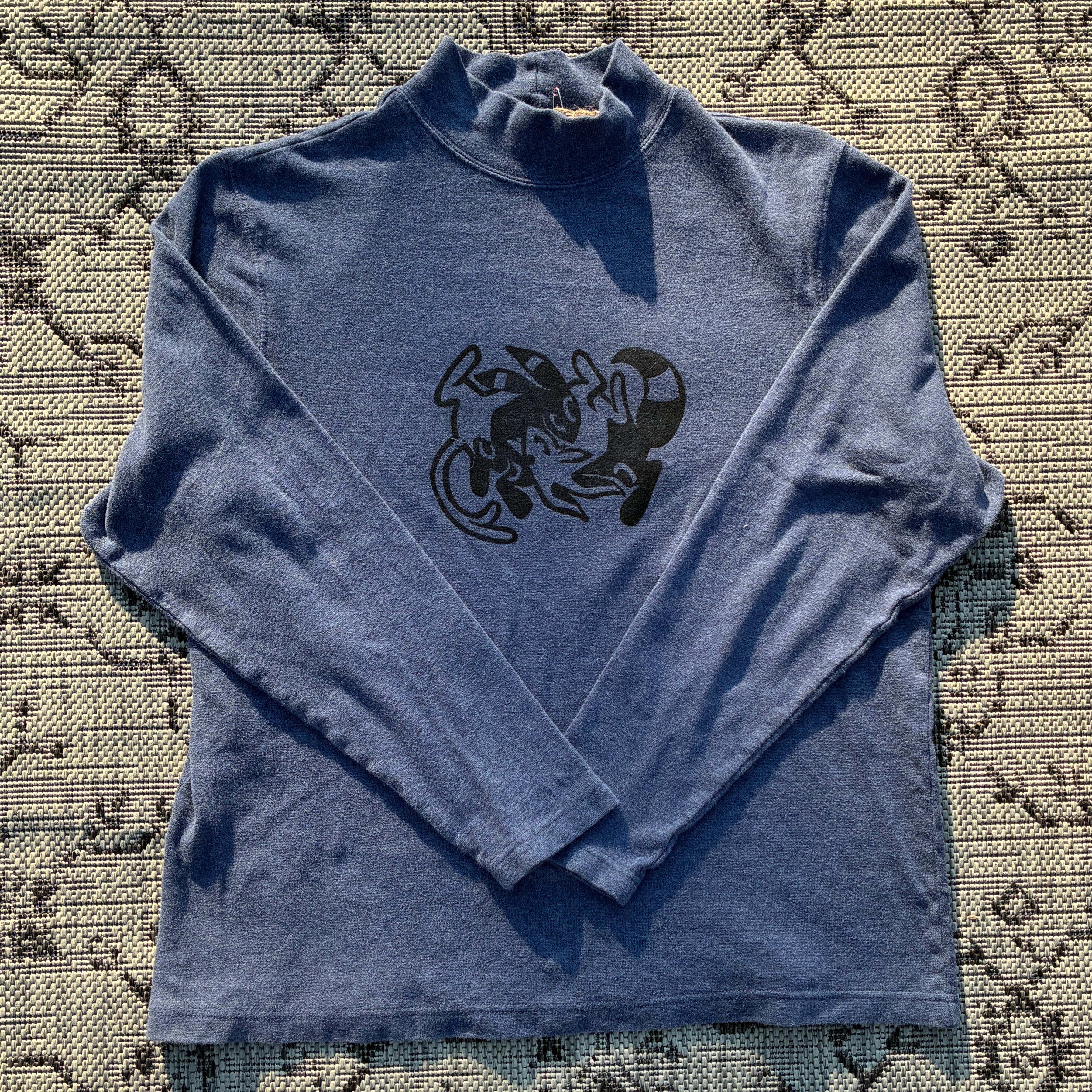 Sun/Moon Grey Blue Mock Neck Longsleeve Medium