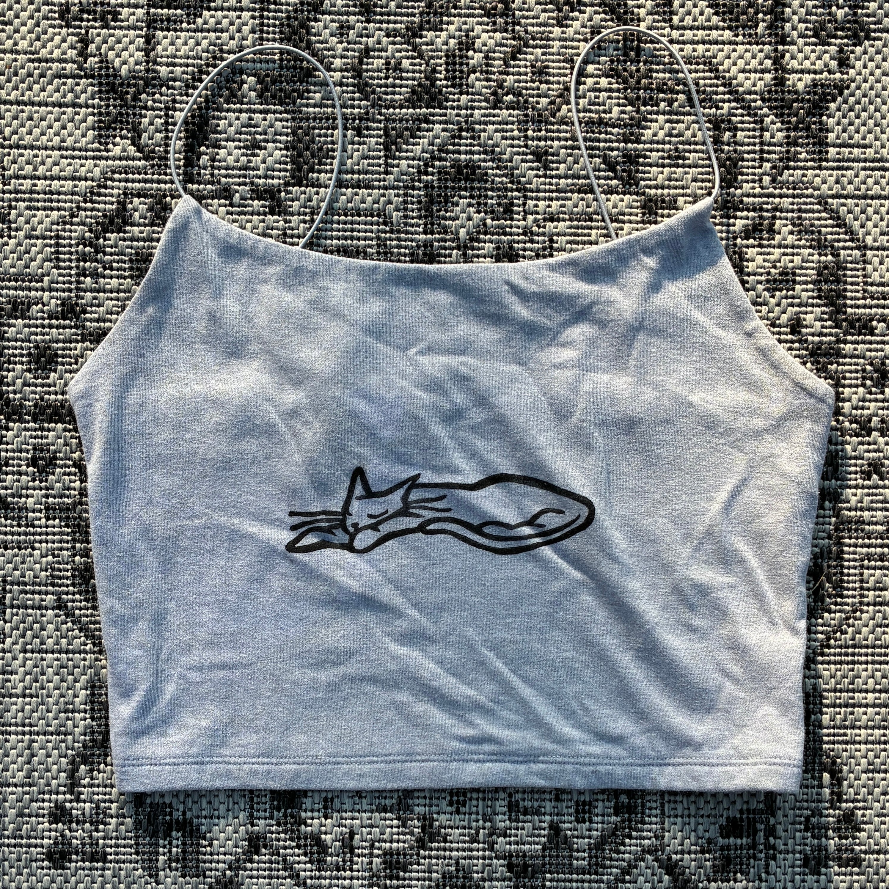Sleepy Kitty Grey Cropped Tank Top Small