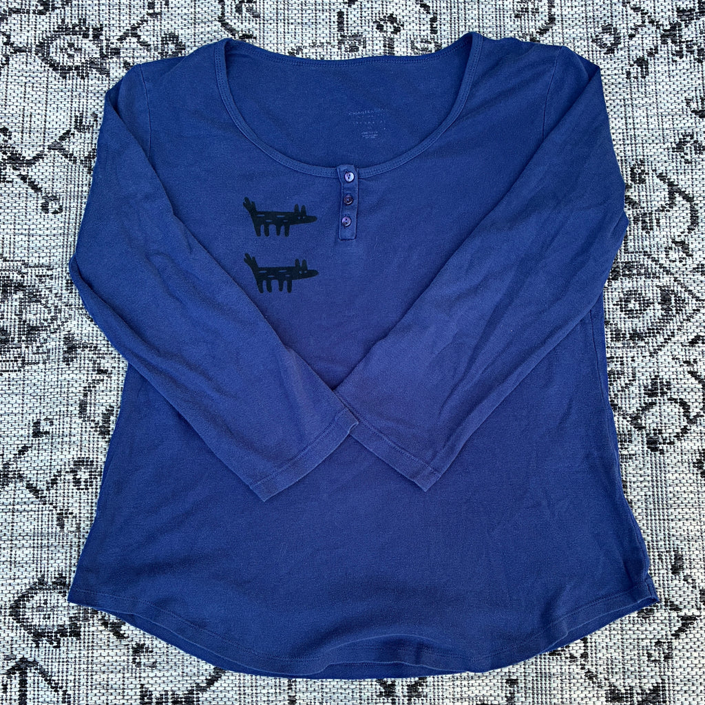 Wolf/Dog Dark Blue Henley 3/4 Longsleeve Tee XL