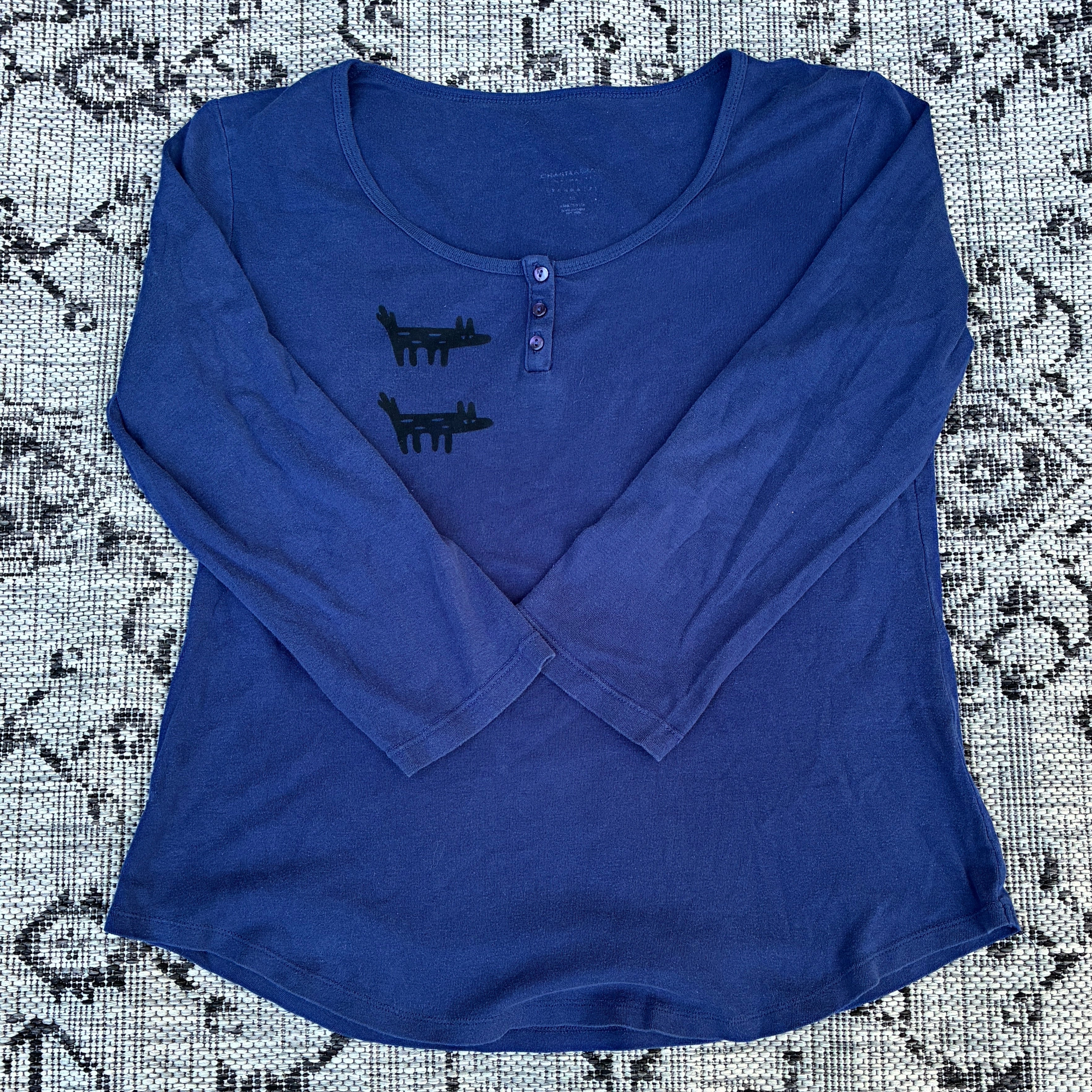 Wolf/Dog Dark Blue Henley 3/4 Longsleeve Tee XL