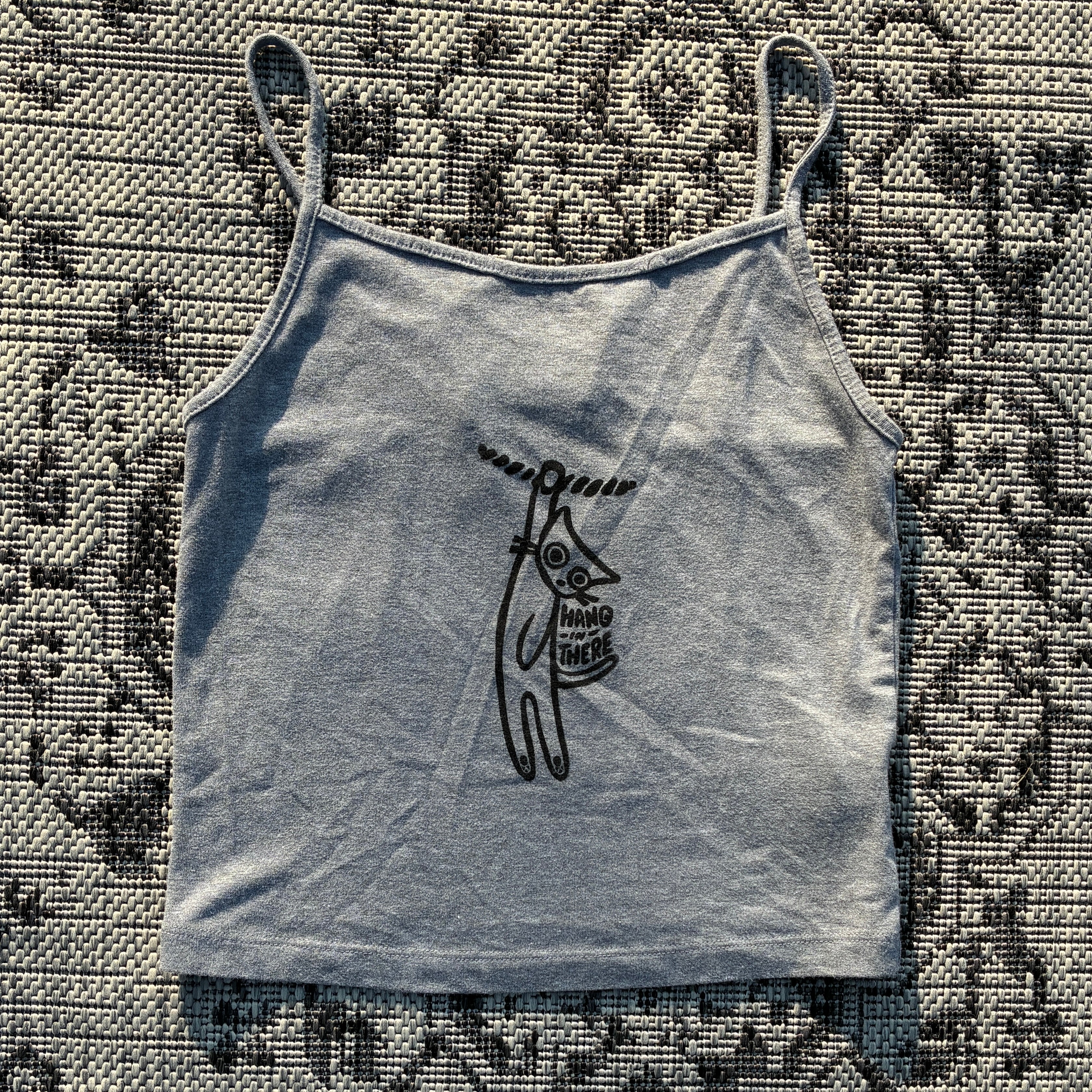 Hang in There Grey Cropped Tank Top Small