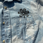 Daisy Pocket Acid Wash Bleach Dyed Short Sleeve Button Up Small