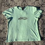 Sleepy Kitty Teal Green Tee Large
